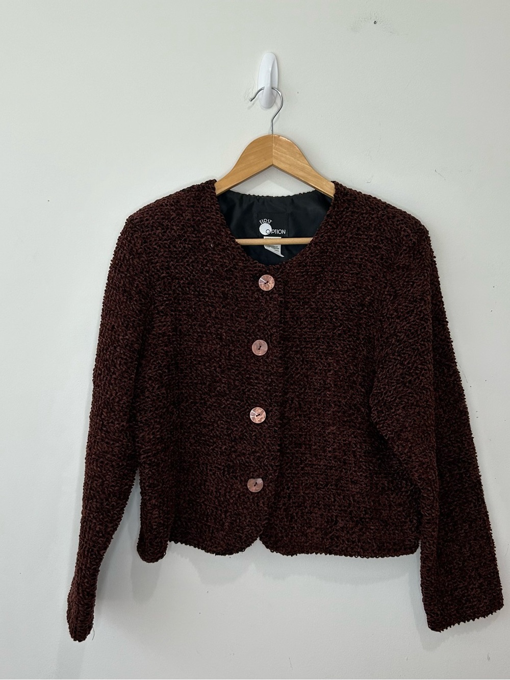 First Option Button Sweater Women's Medium Round Neck Long Sleeve Maroon